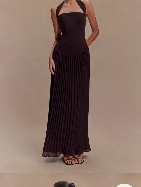 Meshki Dresses & Skirts - Meshki Chocolate Brown Halter Pleated Maxi Dress
